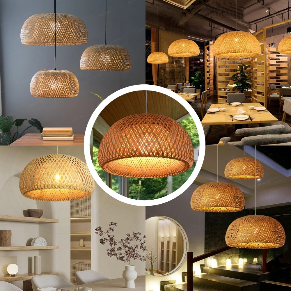 hand woven bamboo hat pendant light for room