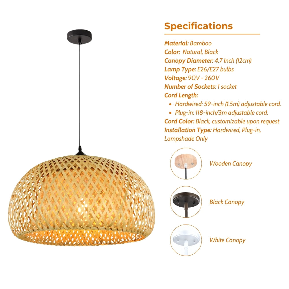 hand woven bamboo hat pendant light specifications