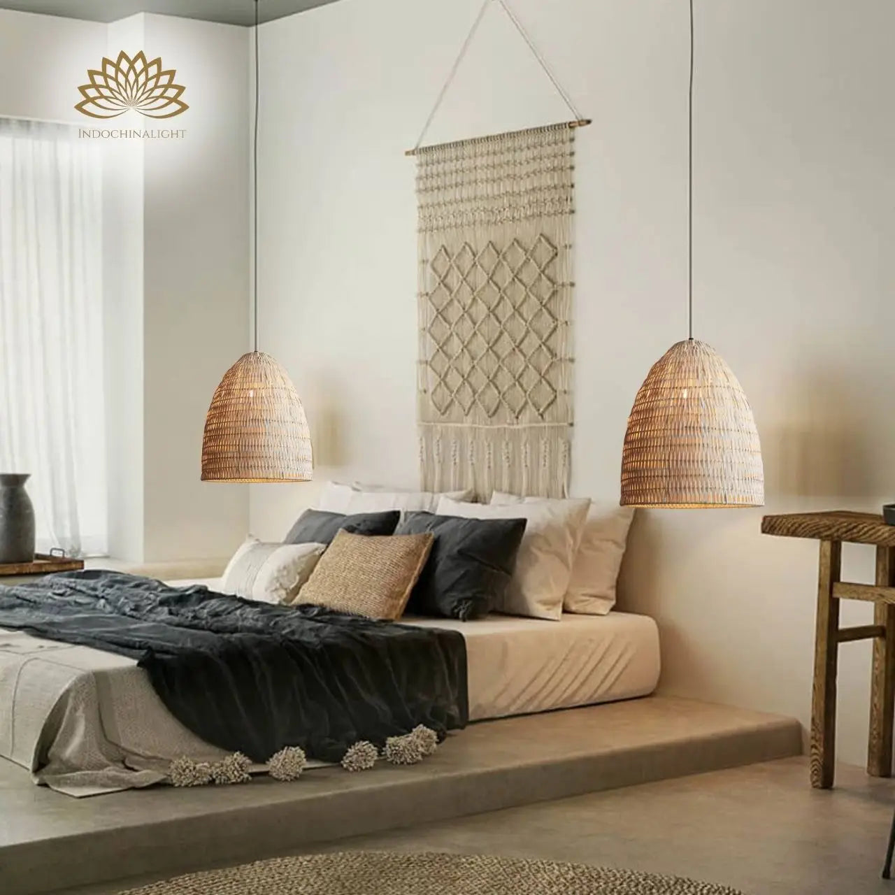 Handmade white bamboo pendant light for bedroom