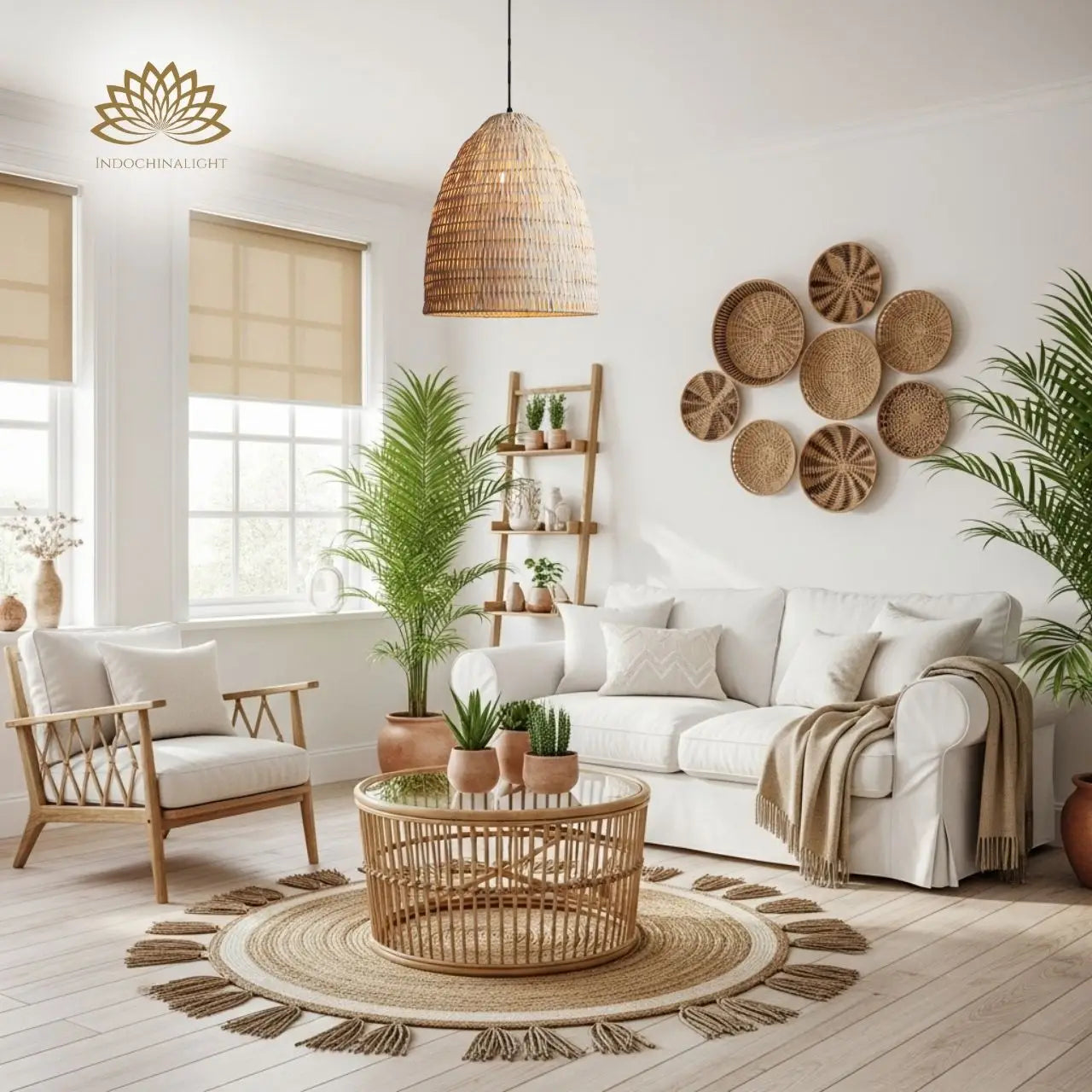 Handmade white bamboo pendant light for living room