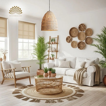 Handmade white bamboo pendant light for living room