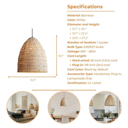 Handmade white bamboo pendant light's specifications