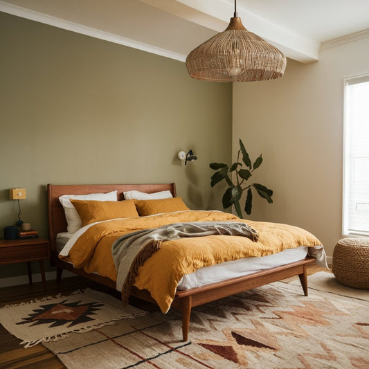 Havenly Rattan Woven Dome Pendant Light over Rustic Bedroom