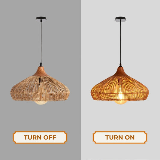 Havenly Rattan Woven Dome Pendant Light when turn on and turn off