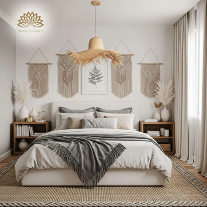 Hawaiian Straw Hat Rattan Pendant Light for bedroom