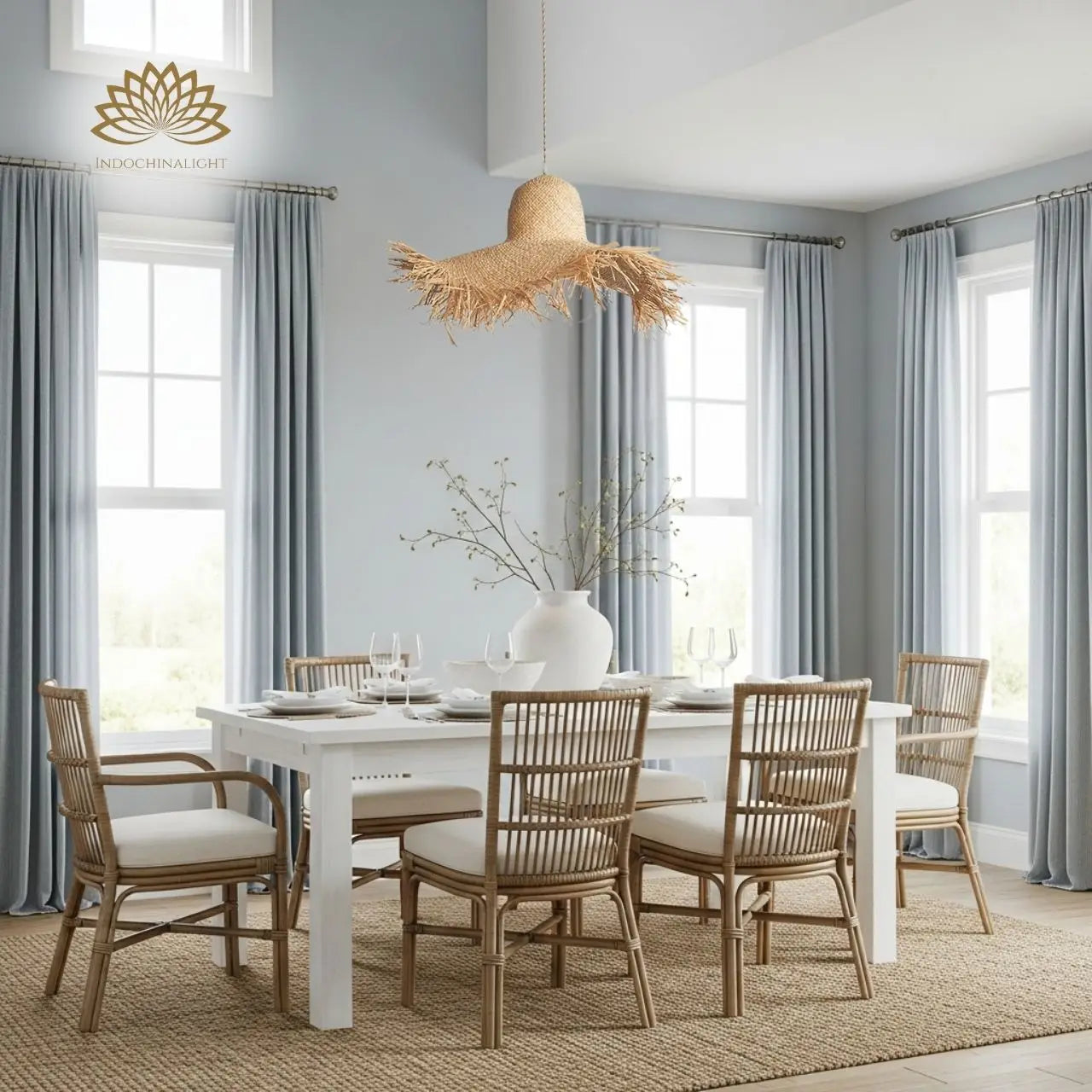 Hawaiian Straw Hat Rattan Pendant Light for dining room
