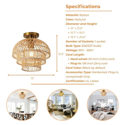 Hermasgi Rattan Ceiling Light's specifications