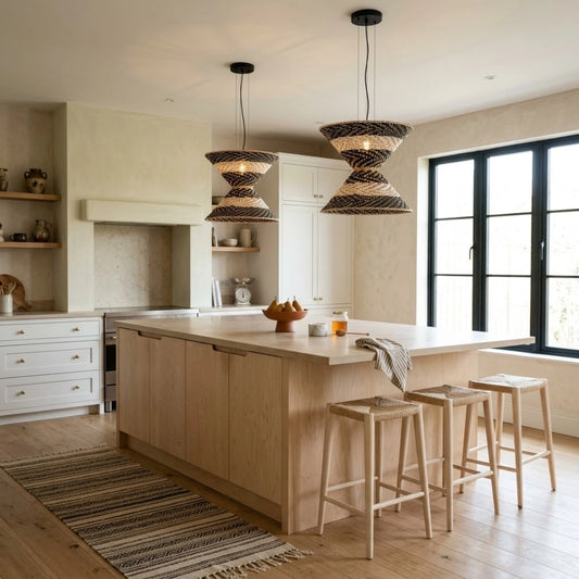 Hourstria Rattan Black Wicker Pendant Light in Boho Kitchen Island