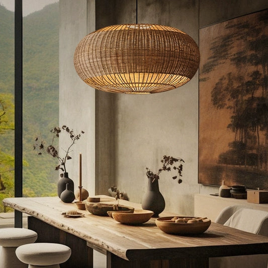 Isobella Ball Wabi Sabi Wicker Pendant Light over Dining table