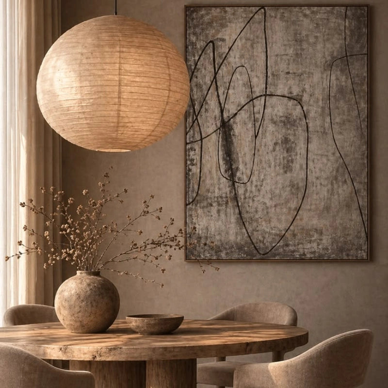 Japanese Rice Paper Ball Pendant Light for Wabi Sabi Dining Room