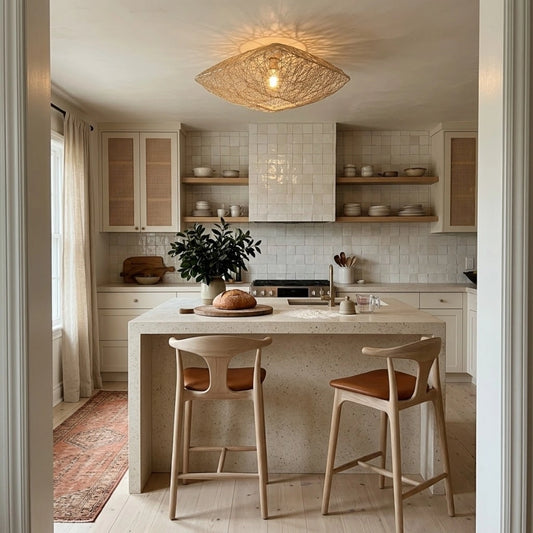 Japanese Square Flush Ceiling Light in Boho Kitchen Island