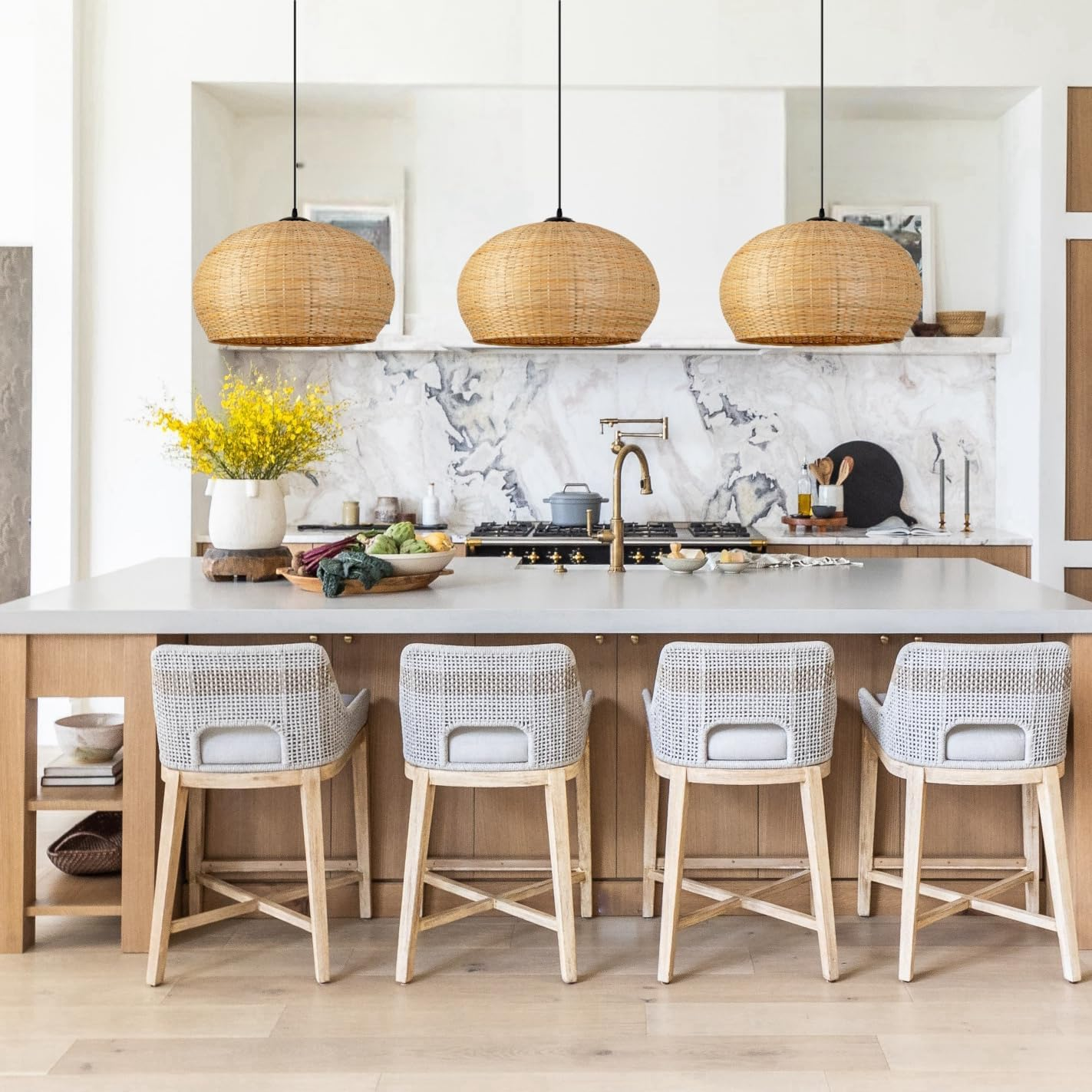 Juanita Bamboo Dome Ceiling Light for Boho Kitchen Island
