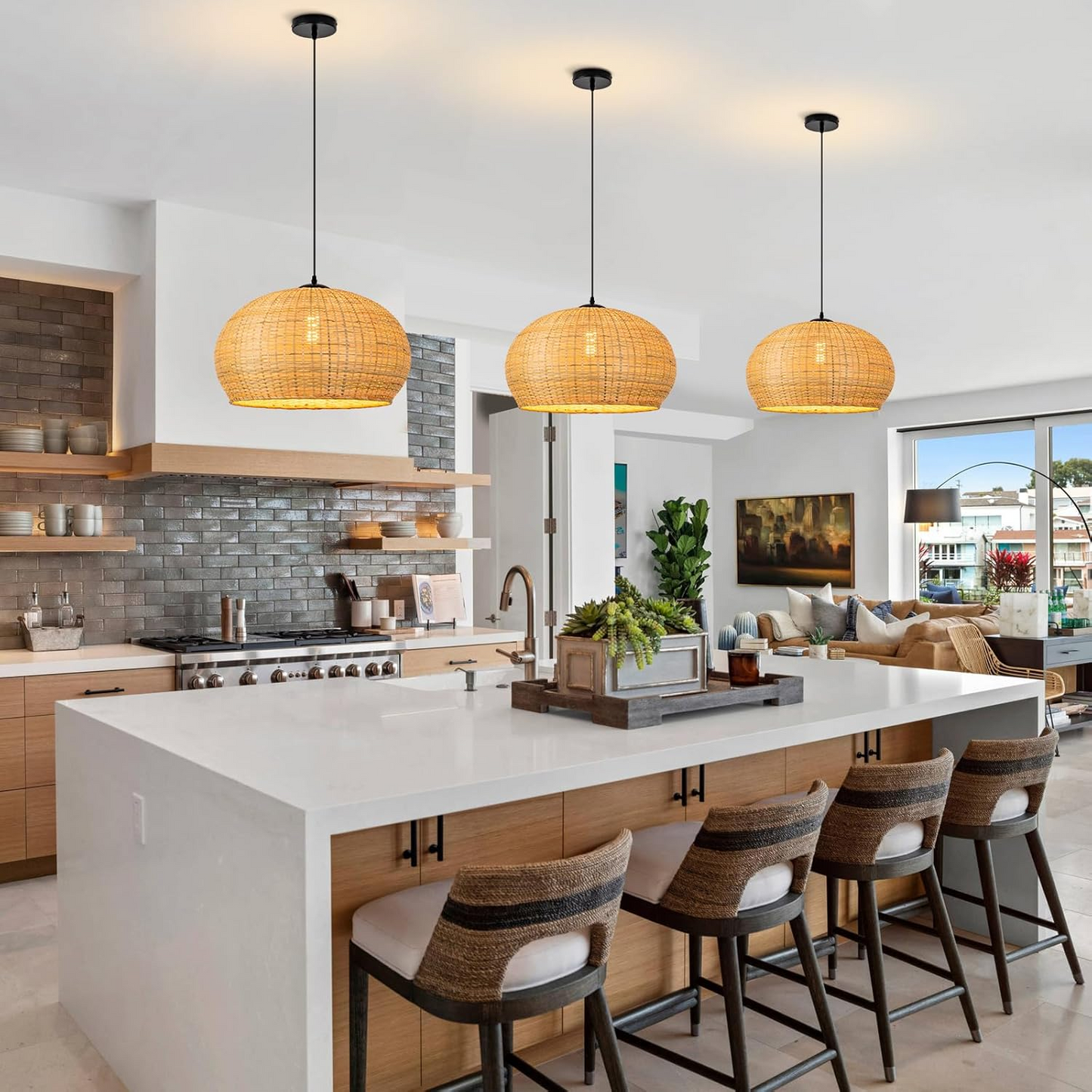 Juanita Bamboo Dome Ceiling Light for Boho Modern Kitchen