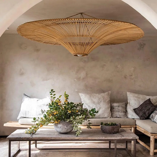 Junita Oversized Wide Rattan Pendant Light Wabi Sabi Room
