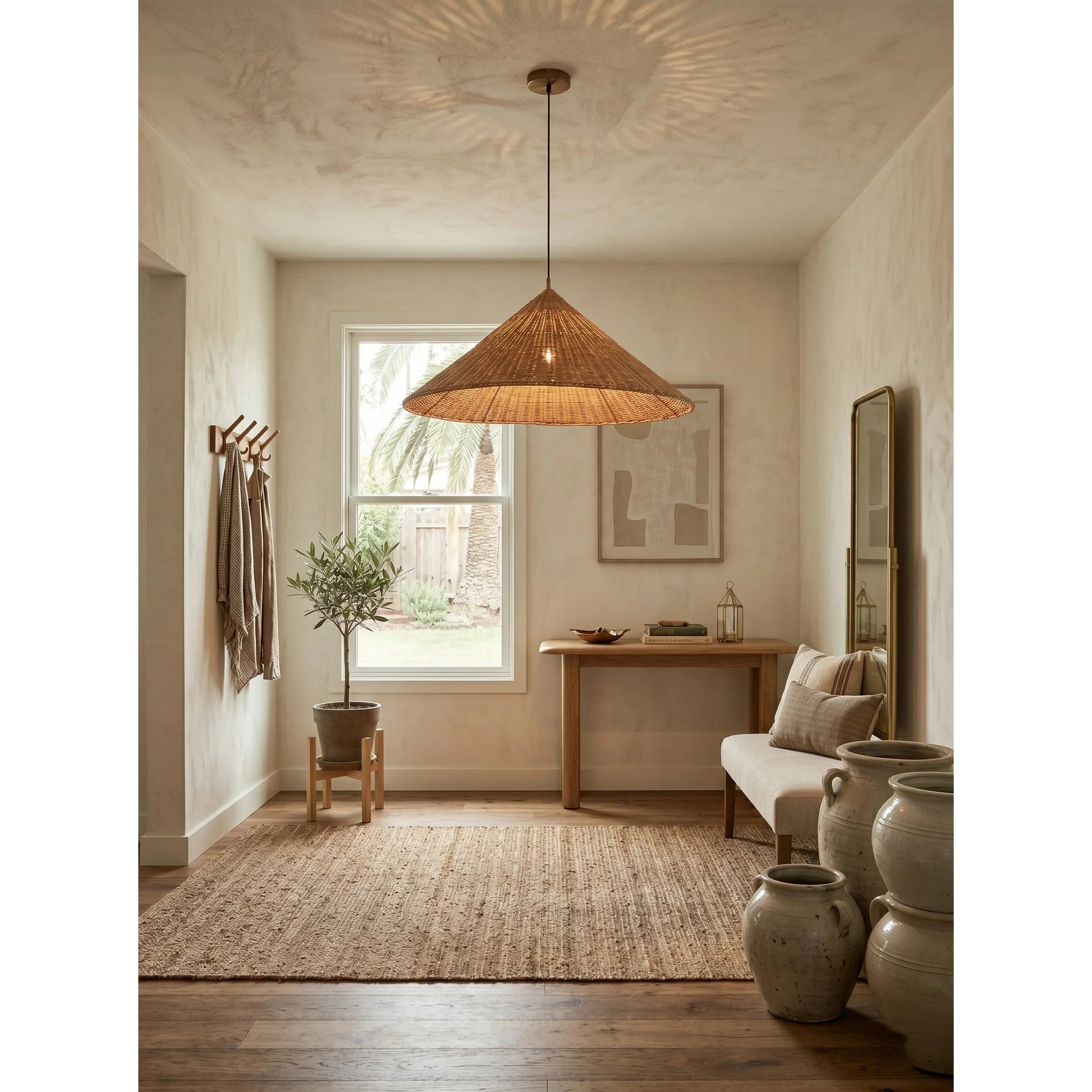 Kalani Rattan Scalloped Pendant Light for Boho Lounge