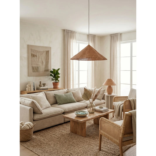 Kalani Rattan Scalloped Pendant Light for Living Room