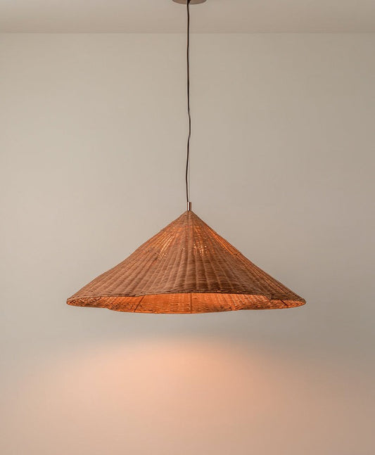 Kalani Scallop Rattan Pendant Cone Shade Light Effect