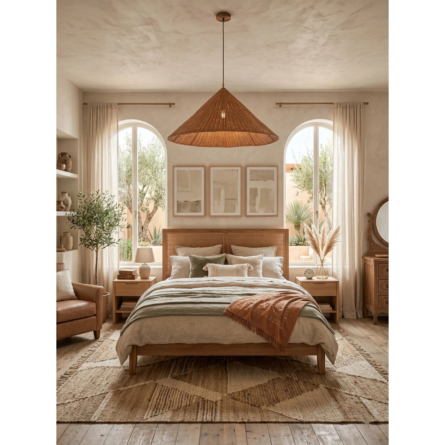 Kalani Scallop Rattan Pendant Light for Bohemian Large Bedroom