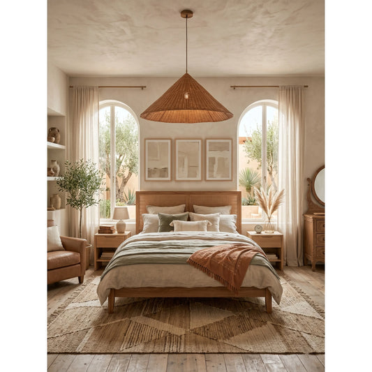 Kalani Scallop Rattan Pendant Light for Bohemian Large Bedroom