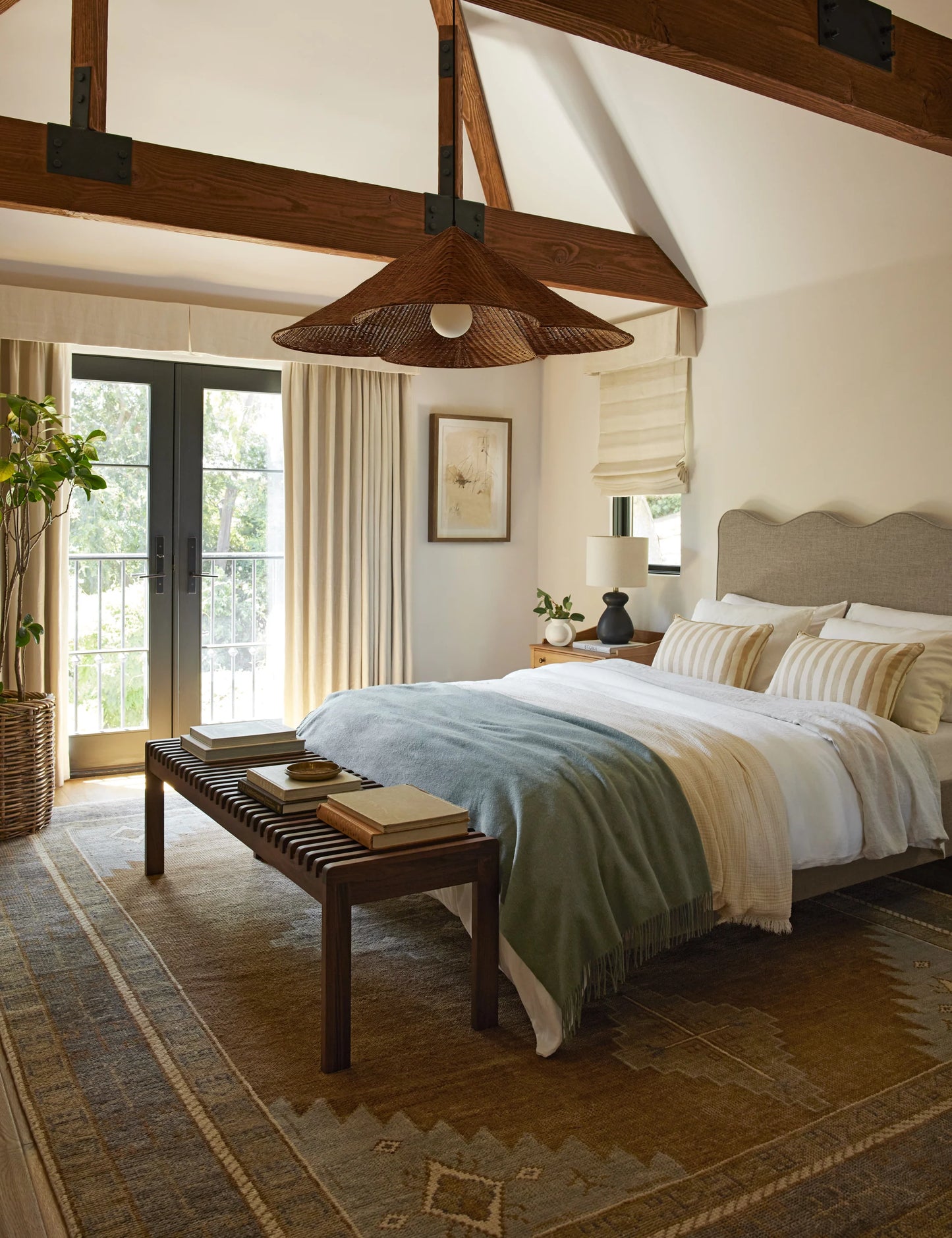 Kalani Scallop Rattan Pendant Light for Vaulted Ceiling Bedroom