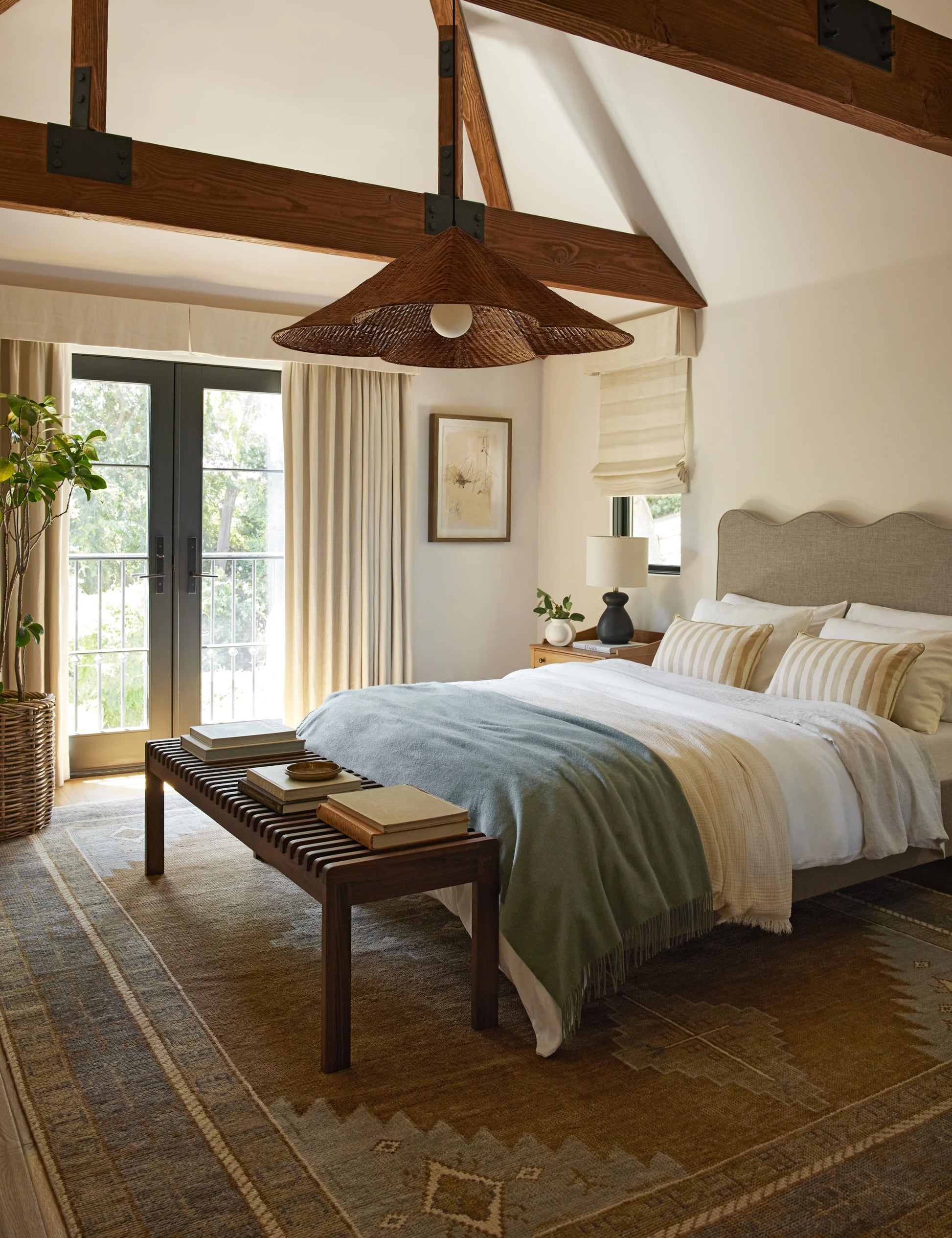 Kalani Scallop Rattan Pendant Light for Vaulted Ceiling Bedroom