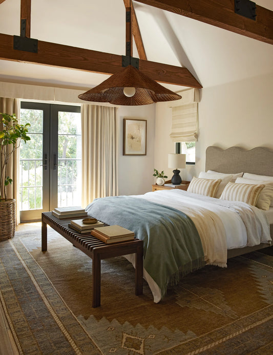 Kalani Scallop Rattan Pendant Light for Vaulted Ceiling Bedroom