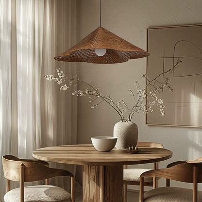 Kalani Scallop Rattan Pendant Light over Dining Table