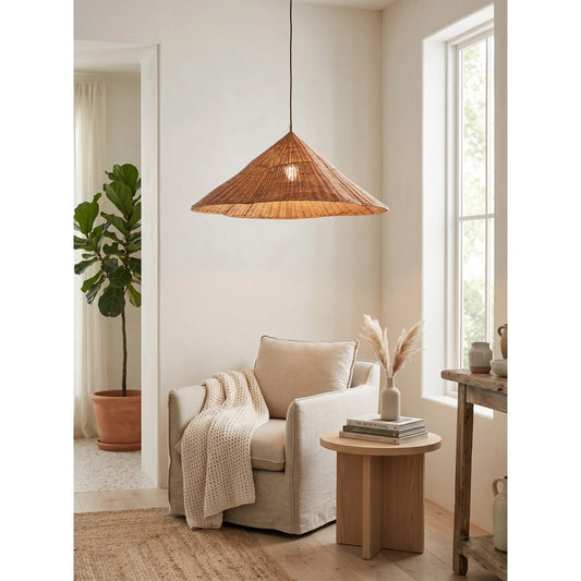 Kalani Scalloped Rattan Pendant Light for Reading Nook