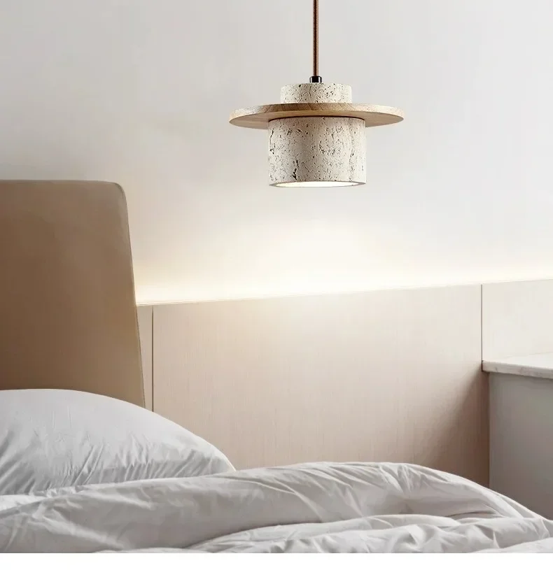 Kanso Stone and Wood Pendant Light for Wabi Sabi Bedroom