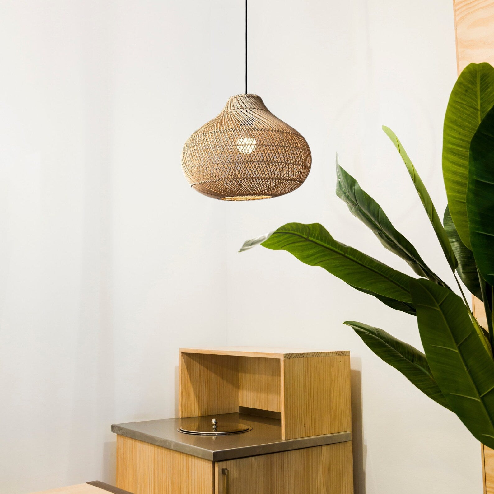Karjearl Basket Rattan Pendant Light 16 Inch Woven Shade for Organic Modern Style