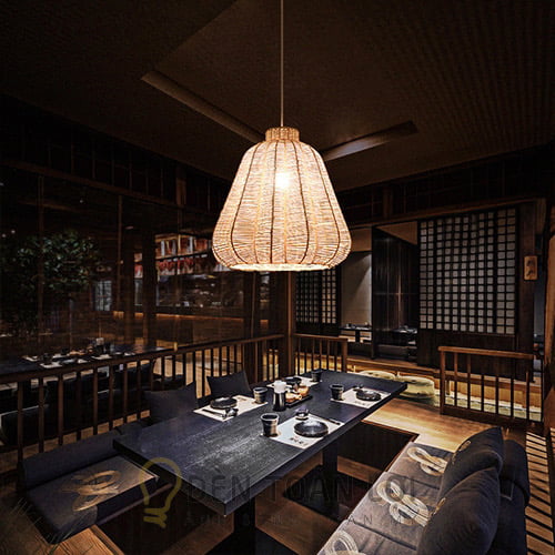 Kmart Rattan Light Pendant in dining restaurant