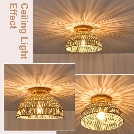 Kojanyu Rattan Woven Dome Ceiling Light Effect