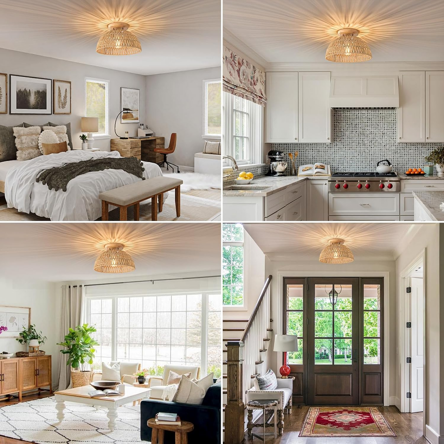 Kojanyu Rattan Woven Dome Ceiling Light for Various Room