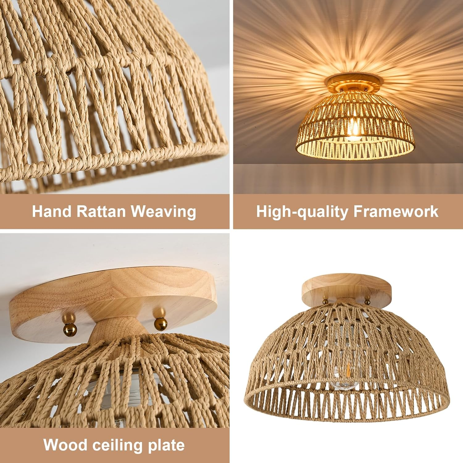 Kojanyu Woven Dome Rattan Light Fixtures