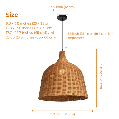 Brown Rattan Bell Pendant Light Shade