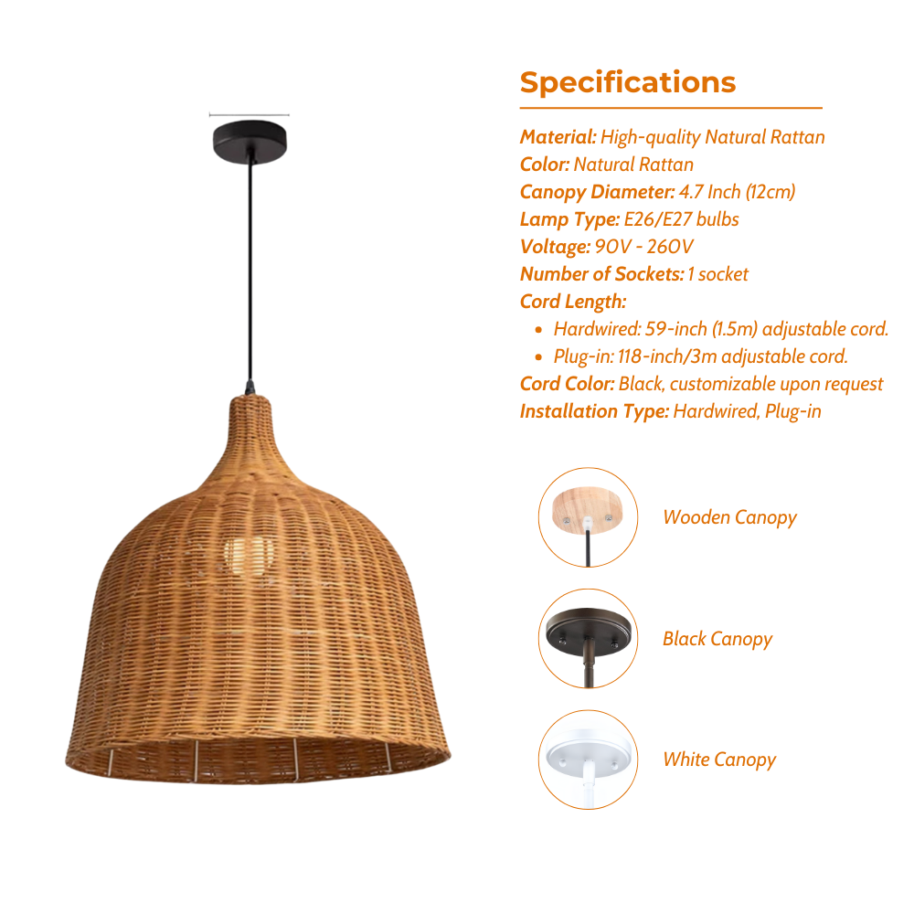 Brown Rattan Bell Pendant Light Shade