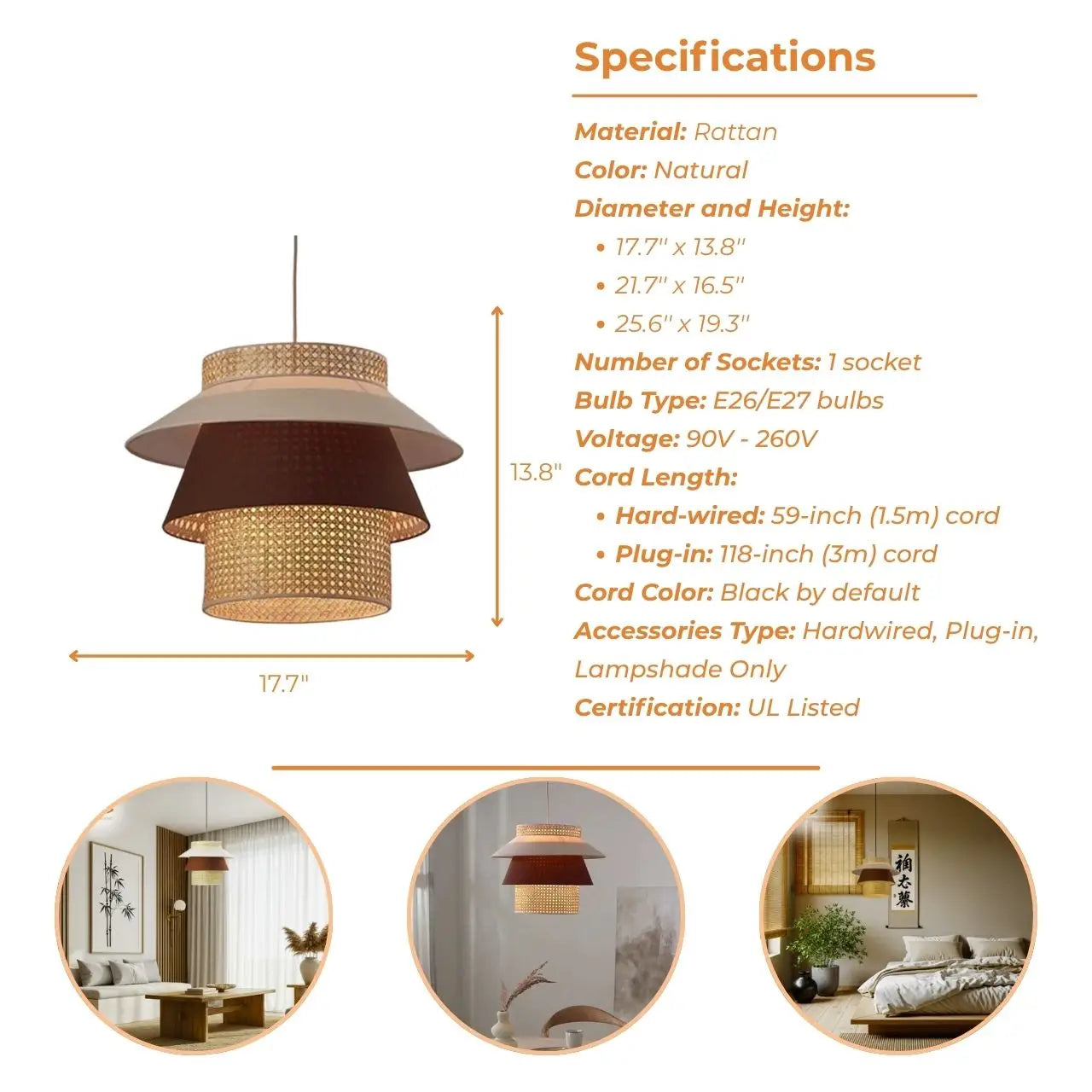 Lampa Multi Tier Rattan Pendant Light's specifications