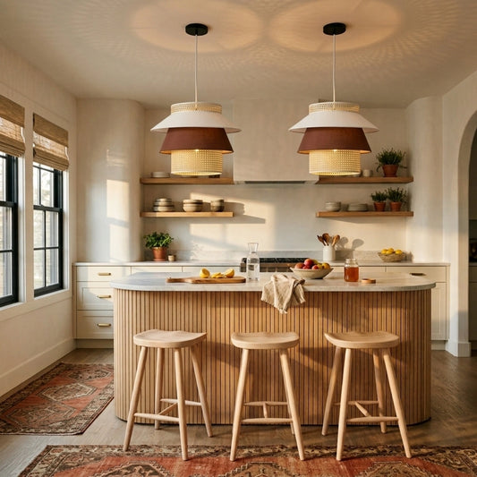 Lampa Tiered Rattan Pendant Light in Boho Kitchen Island