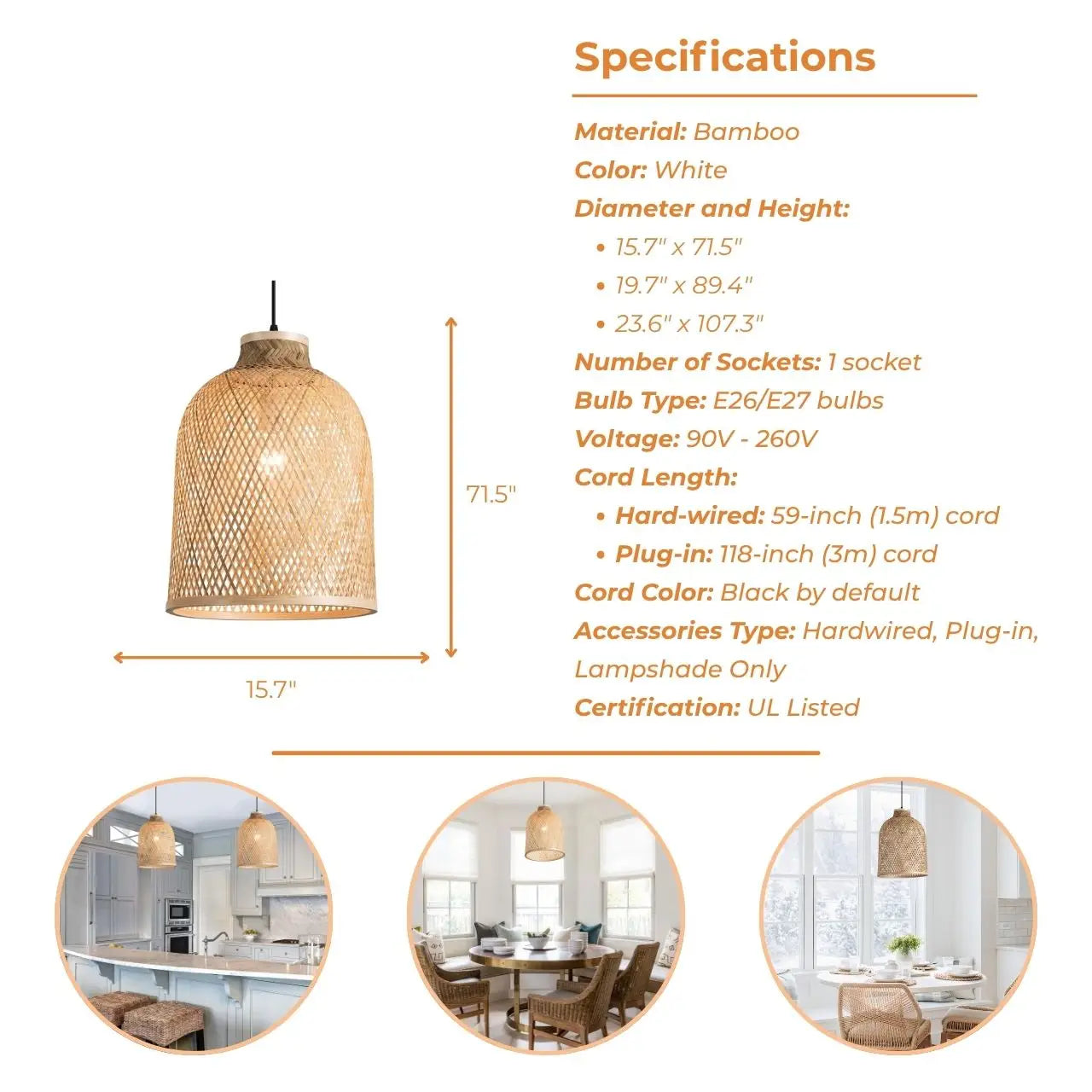 Lampada Natural Bamboo Pendant Light's specifications