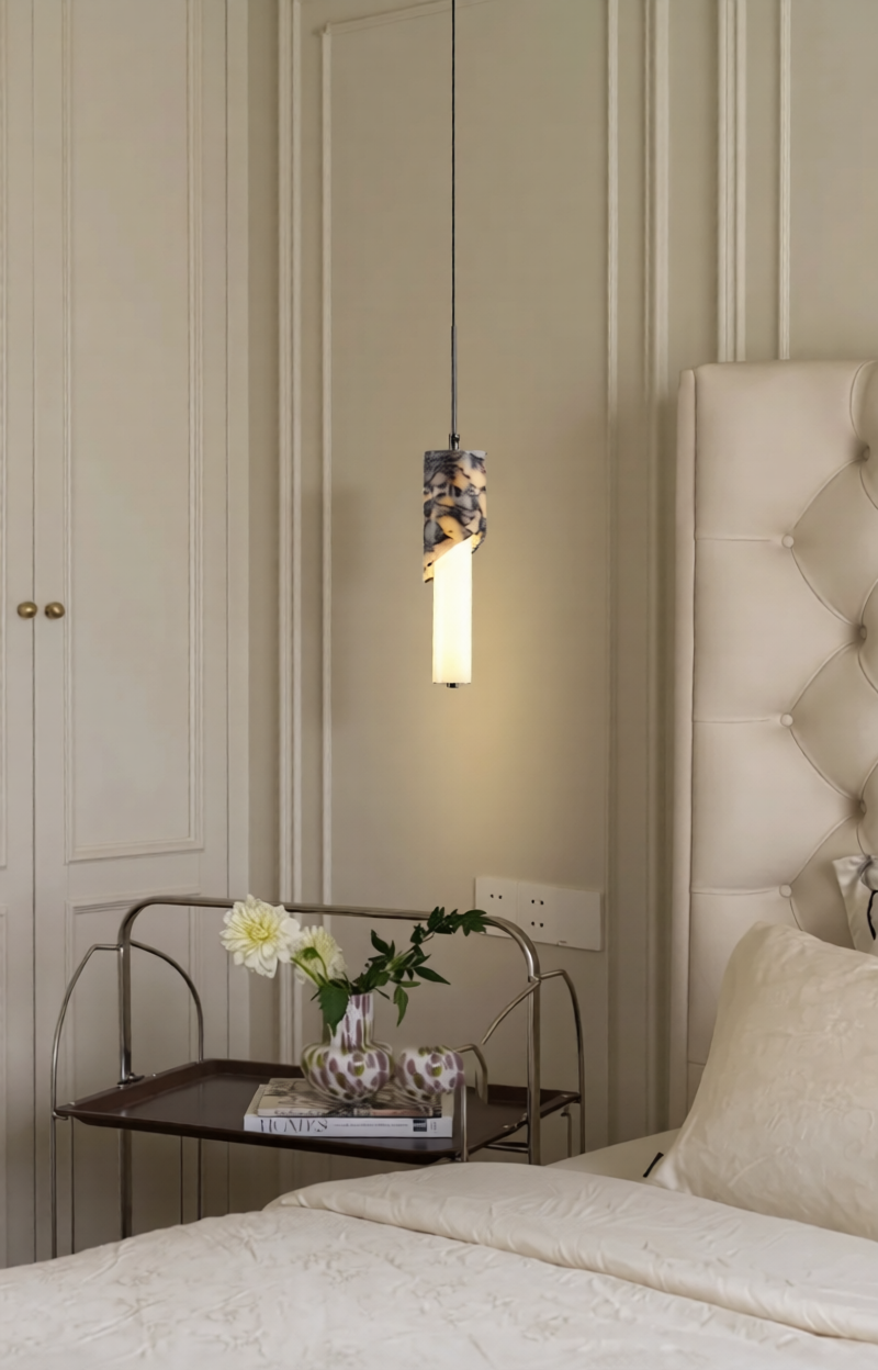 Lampatron Marble Cylinder LED Pendant Light - Handcrafted Wabi Sabi Pendant Light | IndochinaLight