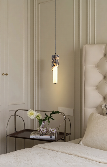 Lampatron Marble Cylinder LED Pendant Light - Handcrafted Wabi Sabi Pendant Light | IndochinaLight