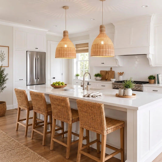 Lana Large Rattan Bell Wicker Pendant Light for Boho Kitchen Island