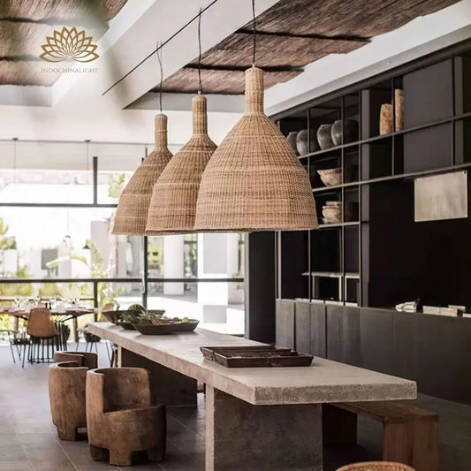 Lana Large Rattan Bell Wicker Pendant Light over Dining Table