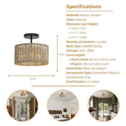 Lannister Wicker Ceiling Light's specifications