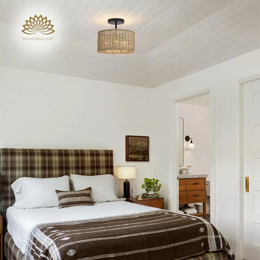 Lannister Wicker Drum Light for bedroom