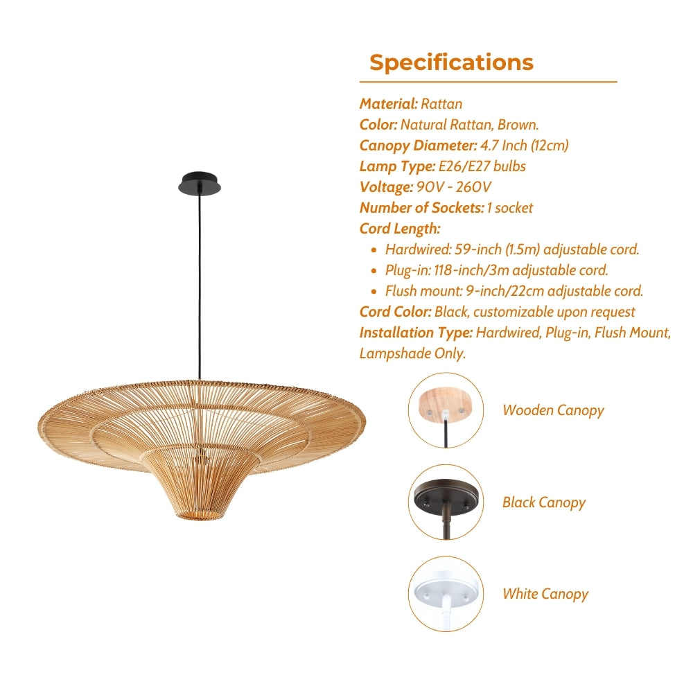 large outdoor rattan pendant light specifications