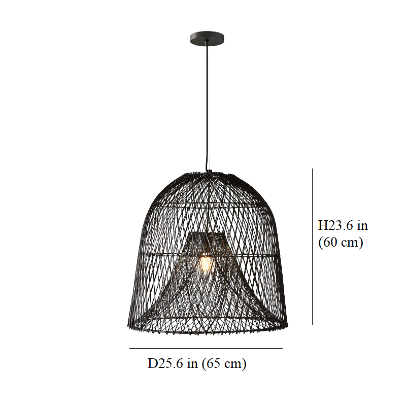 Large Size Shade of Nassa Black Rattan Pendant Light