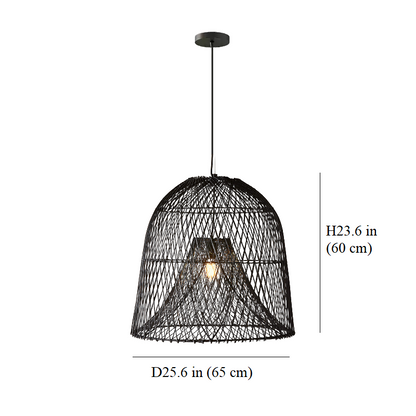 Large Size Shade of Nassa Black Rattan Pendant Light