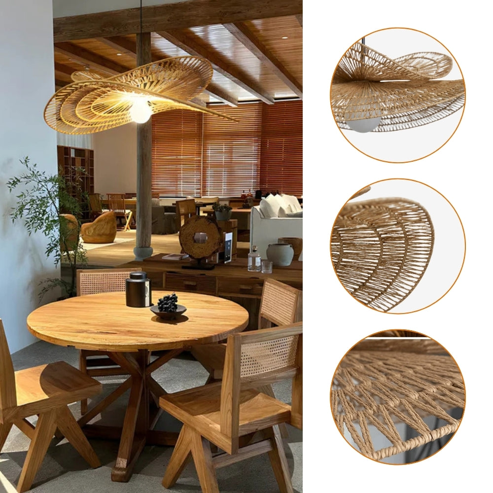 large wabi sabi wicker pendant light detail