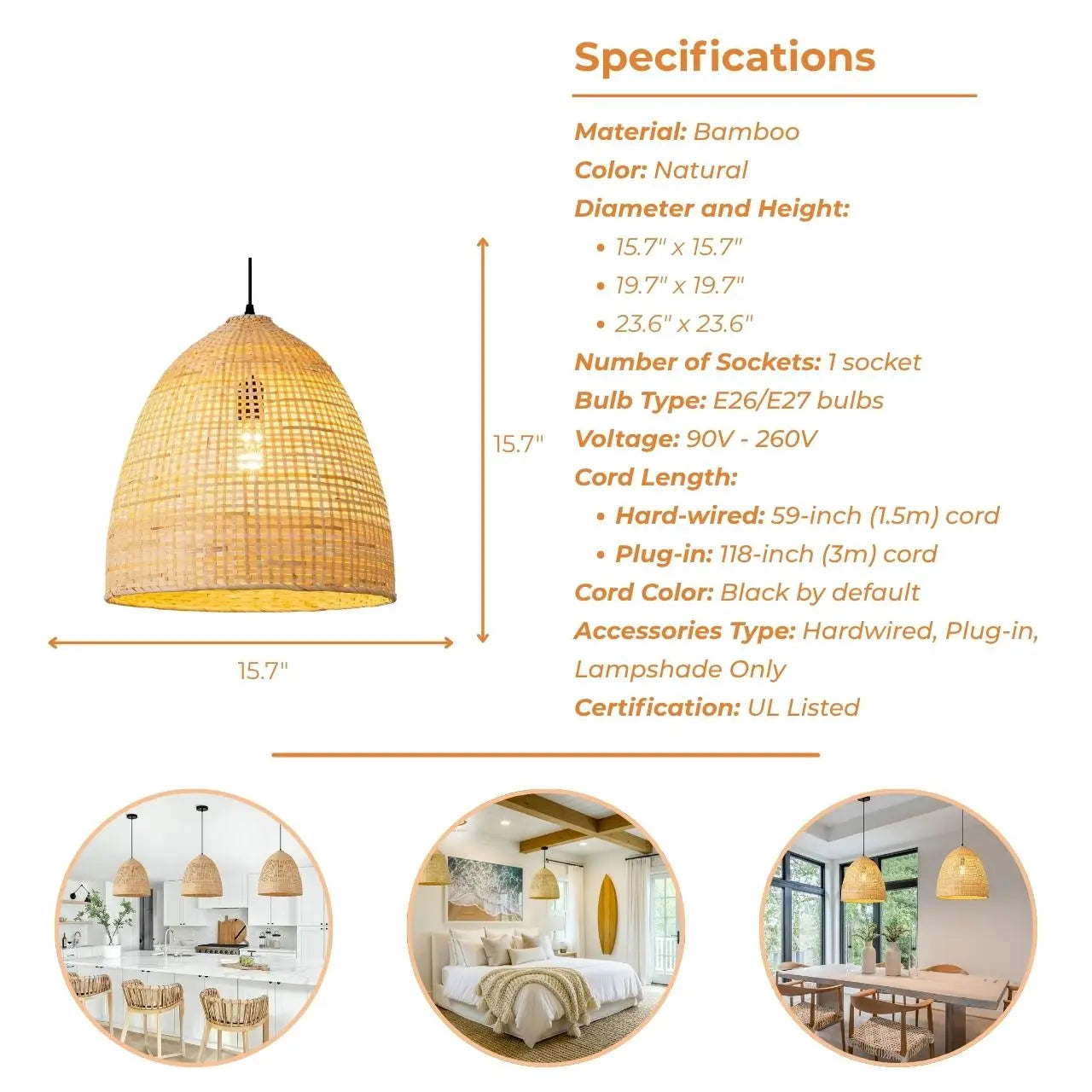 Latafa bamboo Pendant Light's specifications